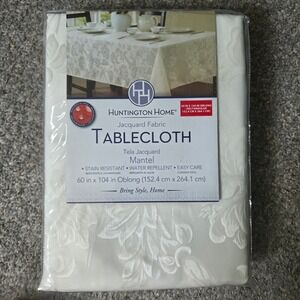 Huntington Home Jacquard Tablecloth Ivory Floral 60 x 104 Oblong Rectangular